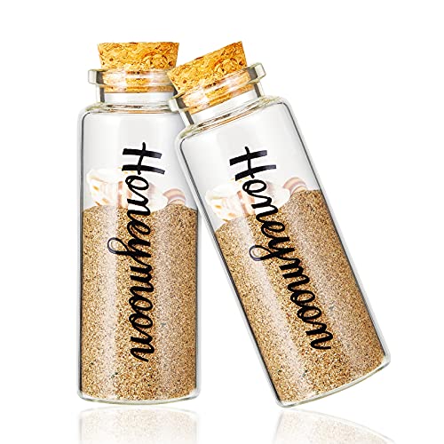 Honeymoon Sand Keepsake Jar Honeymoon Glass Bottle Glass Jar Cylinder Glass Jar with Cork Lid Honeymoon Souvenir for Diy Crafts, Travel, Bride or Newlywed Couple, Wedding Engagement, 55 ml (2 Pieces)