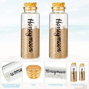 Honeymoon Sand Keepsake Jar Honeymoon Glass Bottle Glass Jar Cylinder Glass Jar with Cork Lid Honeymoon Souvenir for Diy Crafts, Travel, Bride or Newlywed Couple, Wedding Engagement, 55 ml (2 Pieces)