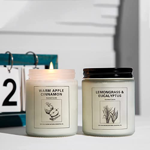 Candles, Apple Cinnamon and Lemongrass Eucalyptus Candles for Home Scented, 2 Pack Candles Gifts for Women, 15 oz Soy Candle, Scented Candles Gifts Set for Mother's Day, Valentine, Christma's Gifts…