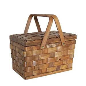 picnic basket with folding handles, wooden hamper wedding bread display picnic basket prop with lid (coffee)