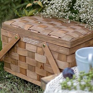 Picnic Basket with Folding Handles, Wooden Hamper Wedding Bread Display Picnic Basket Prop with Lid (Coffee)