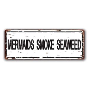 kexle novelty tin sign metal signs wall decor mermaids smoke seaweed sign, contemporary beach sign, pool décor 6×16