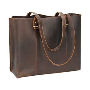 tiding vintage full grain leather tote shoulder bag for women business work satchel handbag with top handles