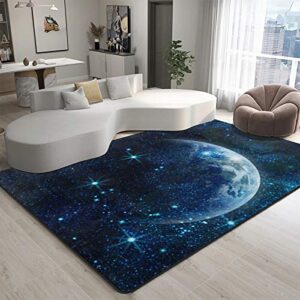 9ch galaxy moon area rug mat – planet earth in space large rugs carpet for home decor living bedroom dinning room indoor non-slip area rug mat 7′ x 5′
