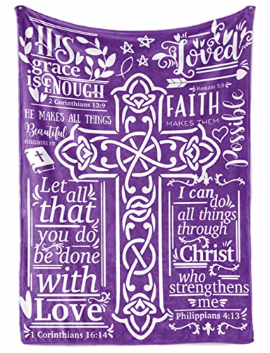 InnoBeta Christian & Religious & Spiritual Gifts, Inspirational Bible Verse Blanket for Women and Men, Flannel Throw Blanket for Christmas, Thanksgiving, Birthday, 50"x 65", Purple