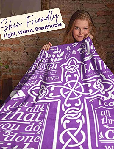 InnoBeta Christian & Religious & Spiritual Gifts, Inspirational Bible Verse Blanket for Women and Men, Flannel Throw Blanket for Christmas, Thanksgiving, Birthday, 50"x 65", Purple