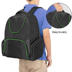 CURMIO Travel Backpack Compatible with Xbox Series S, Xbox One/ One S/ One X, Xbox 360/ 360 Slim, Carrying Case for Game Console, Controllers and Accessories, Green Stripe (Bag Only, Patent Pending)