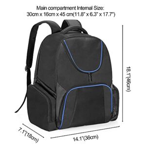 CURMIO Gaming Console Backpack Compatible with PS5, PS4 and PS4 Pro, Travel Carrying Case with Pockets for Controller, Headset and Game Accessories, Blue Stripe (Bag Only, Patent Pending)