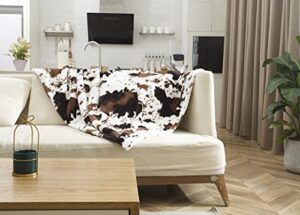 nativeskins faux cowhide throw blanket (4.2 x 5.3 ft) – plush and cozy cow print