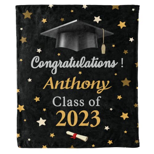 2023 Personalized Graduation Blanket, Custom Class Year Congratulations Gift, Gesture for The One Who is Achieving Success & Getting Graduated, Super Soft Blanket (Design 1, Queen- 60"x80" (Inches))