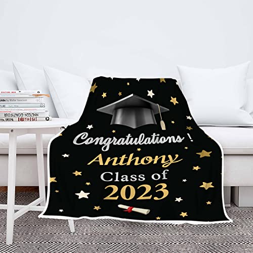 2023 Personalized Graduation Blanket, Custom Class Year Congratulations Gift, Gesture for The One Who is Achieving Success & Getting Graduated, Super Soft Blanket (Design 1, Queen- 60"x80" (Inches))