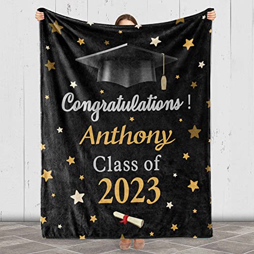 2023 Personalized Graduation Blanket, Custom Class Year Congratulations Gift, Gesture for The One Who is Achieving Success & Getting Graduated, Super Soft Blanket (Design 1, Queen- 60"x80" (Inches))