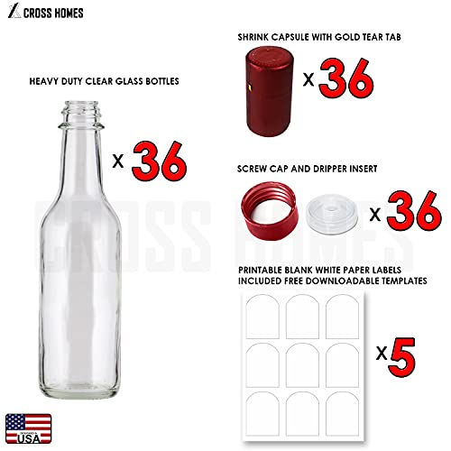 Glass Bottle, Hot Sauce Bottles Woozy bottles Empty 5 Oz 36 sets with Shrink Capsules, Printable bottle labels, mini liquor bottles, Small glass bottles sauce bottle mini wine bottles with lids RED