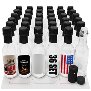 glass bottle, hot sauce bottles woozy bottles empty 5 oz 36 sets with shrink capsules printable bottle labels, mini liquor bottles, small glass bottles sauce bottle mini wine bottles with lids black