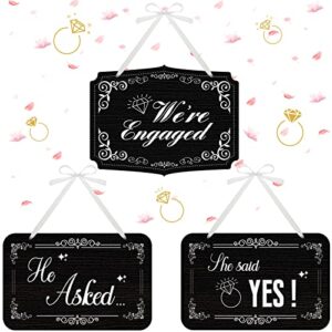 queekay 3 pieces she said yes sign photo prop engagement engaged sign engagement party decorations wood hanging he asked she said yes sign for wedding party photoshoot supplies