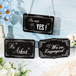 Queekay 3 Pieces She Said Yes Sign Photo Prop Engagement Engaged Sign Engagement Party Decorations Wood Hanging He Asked She Said Yes Sign for Wedding Party Photoshoot Supplies