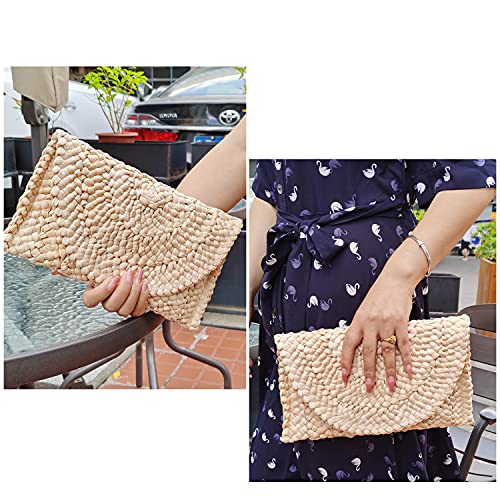 Kuang Womens Straw Clutch Purse Handbag Shoulder Clutch Envelope Wallet Beach Straw Purse for Ladies