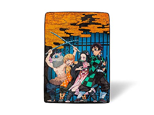 Surreal Entertainment Demon Slayer Oversized Plush Throw Blanket | Cozy Sherpa Cover For Sofa, Bed | Super Soft Fleece Blanket | Official Anime Manga Collectible | 45 x 60 Inches, Blue, One Size