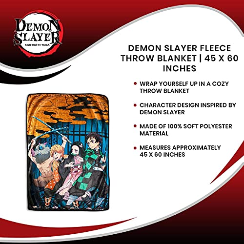 Surreal Entertainment Demon Slayer Oversized Plush Throw Blanket | Cozy Sherpa Cover For Sofa, Bed | Super Soft Fleece Blanket | Official Anime Manga Collectible | 45 x 60 Inches, Blue, One Size