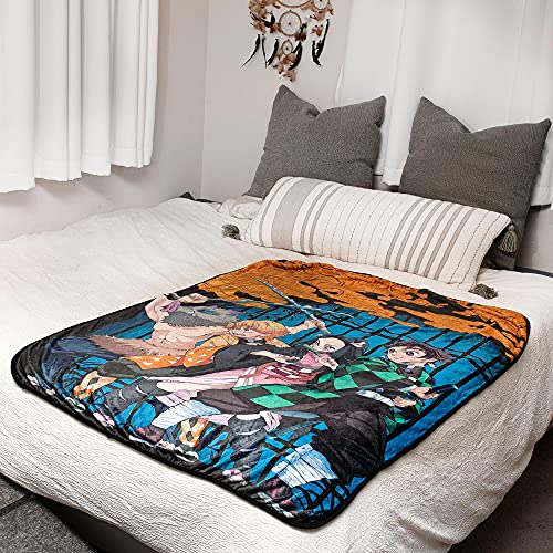 Surreal Entertainment Demon Slayer Oversized Plush Throw Blanket | Cozy Sherpa Cover For Sofa, Bed | Super Soft Fleece Blanket | Official Anime Manga Collectible | 45 x 60 Inches, Blue, One Size