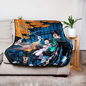 Surreal Entertainment Demon Slayer Oversized Plush Throw Blanket | Cozy Sherpa Cover For Sofa, Bed | Super Soft Fleece Blanket | Official Anime Manga Collectible | 45 x 60 Inches, Blue, One Size