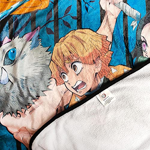 Surreal Entertainment Demon Slayer Oversized Plush Throw Blanket | Cozy Sherpa Cover For Sofa, Bed | Super Soft Fleece Blanket | Official Anime Manga Collectible | 45 x 60 Inches, Blue, One Size