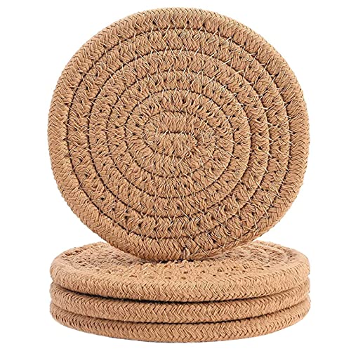 ABenkle 4 Pcs Coasters for Drinks ,Super Absorbent Drink Coasters, Stylish Handmade Round Woven Coaster for Coffee Table Tabletop Protection Housewarming Gift for Home Decor - 4.3 Inches