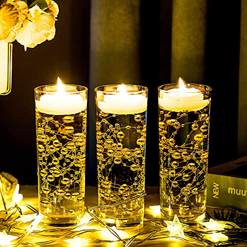 24 Pcs Artificial Pearl String for Floating Candle Faux Pearls Beads String Pearl Party Garland Decoration for Vases Filler Wedding Centerpiece Christmas Party Decor (Gold)
