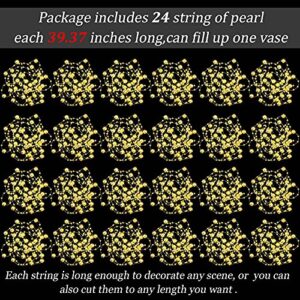 24 Pcs Artificial Pearl String for Floating Candle Faux Pearls Beads String Pearl Party Garland Decoration for Vases Filler Wedding Centerpiece Christmas Party Decor (Gold)