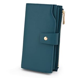 uto wallets for women wristlet rfid large capacity pu leather clutch card holder organizer ladies purse strap 459 indigo