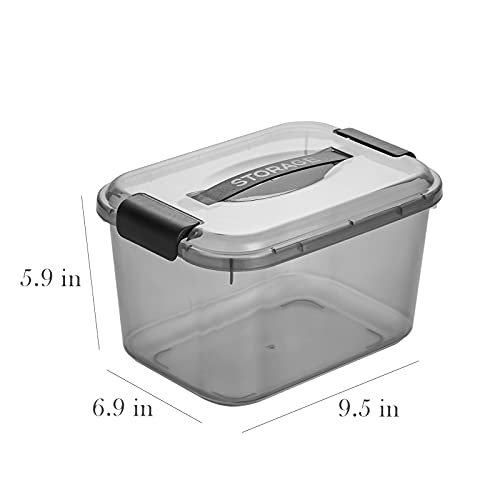 JUJIAJIA 5.5 Quart Black Clear Storage Latch Bins with Lids/Handle, 6-Pack Plastic Lidded Home Storage Organizing Latch Box