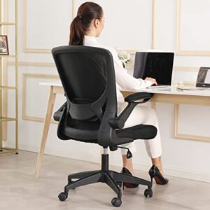 kerdom ergonomic office chair, breathable mesh desk chair, lumbar support computer chair with wheels and flip-up arms, swivel task chair, adjustable height home gaming chair