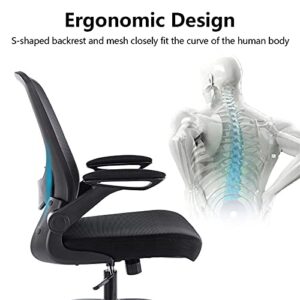 KERDOM Ergonomic Office Chair, Breathable Mesh Desk Chair, Lumbar Support Computer Chair with Wheels and Flip-up Arms, Swivel Task Chair, Adjustable Height Home Gaming Chair
