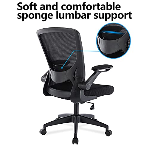 KERDOM Ergonomic Office Chair, Breathable Mesh Desk Chair, Lumbar Support Computer Chair with Wheels and Flip-up Arms, Swivel Task Chair, Adjustable Height Home Gaming Chair