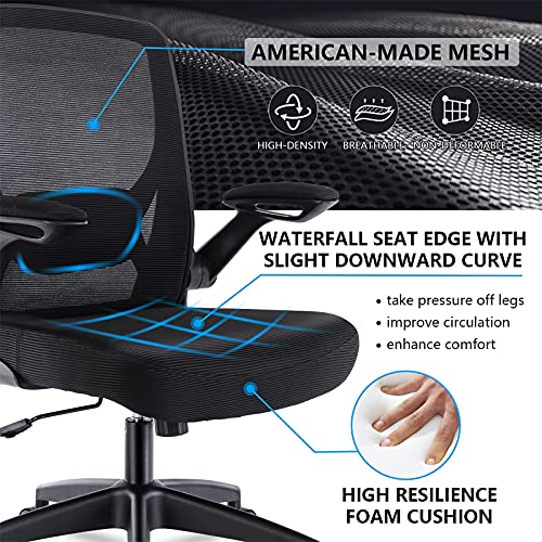 KERDOM Ergonomic Office Chair, Breathable Mesh Desk Chair, Lumbar Support Computer Chair with Wheels and Flip-up Arms, Swivel Task Chair, Adjustable Height Home Gaming Chair