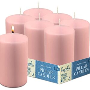 Hyoola Light Pink Pillar Candles 3x6 Inch - 6 Pack Unscented Pillar Candles Bulk - European Made