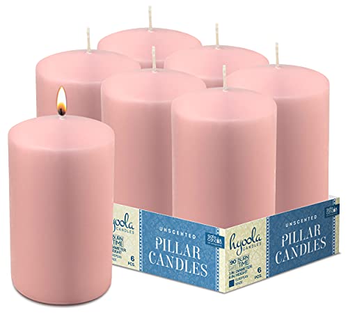 Hyoola Light Pink Pillar Candles 3x6 Inch - 6 Pack Unscented Pillar Candles Bulk - European Made