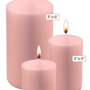 Hyoola Light Pink Pillar Candles 3x6 Inch - 6 Pack Unscented Pillar Candles Bulk - European Made