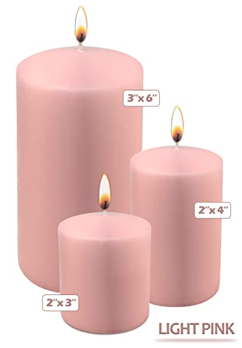 Hyoola Light Pink Pillar Candles 3x6 Inch - 6 Pack Unscented Pillar Candles Bulk - European Made