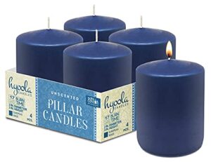 hyoola midnight blue pillar candles 2×3 inch – 4 pack unscented pillar candles – european made