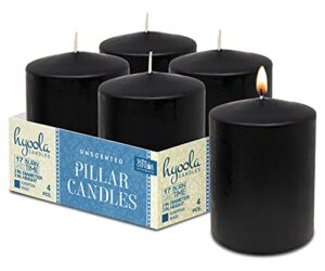 hyoola black pillar candles 2×3 inch – 4 pack unscented pillar candles – european made