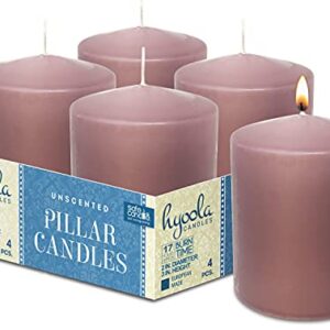 Hyoola Mauve Pink Pillar Candles 2x3 Inch - 4 Pack Unscented Pillar Candles Bulk - European Made