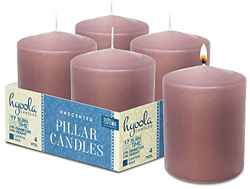 Hyoola Mauve Pink Pillar Candles 2x3 Inch - 4 Pack Unscented Pillar Candles Bulk - European Made