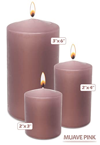 Hyoola Mauve Pink Pillar Candles 2x3 Inch - 4 Pack Unscented Pillar Candles Bulk - European Made