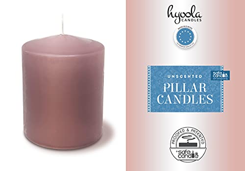 Hyoola Mauve Pink Pillar Candles 2x3 Inch - 4 Pack Unscented Pillar Candles Bulk - European Made