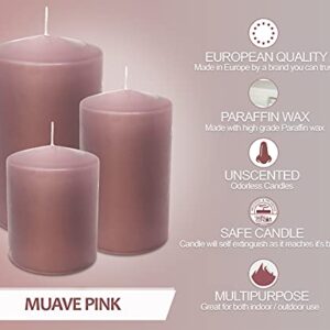 Hyoola Mauve Pink Pillar Candles 2x3 Inch - 4 Pack Unscented Pillar Candles Bulk - European Made