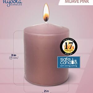 Hyoola Mauve Pink Pillar Candles 2x3 Inch - 4 Pack Unscented Pillar Candles Bulk - European Made