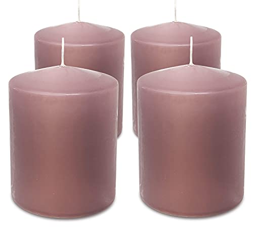 Hyoola Mauve Pink Pillar Candles 2x3 Inch - 4 Pack Unscented Pillar Candles Bulk - European Made