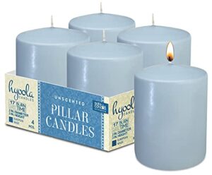 hyoola ice blue pillar candles 2 x 3 inch – 4 pack unscented pillar candles bulk – european made