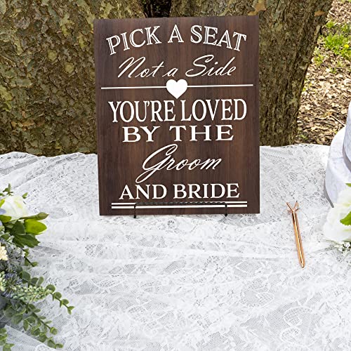 JennyGems Pick a Seat Not A Side Sign You Are Loved by the Groom and Bride, Wedding Signs and Decor for Ceremony, Brown Directional Signage, Made in USA